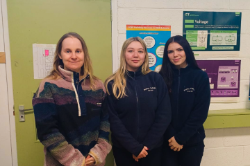 ABE Ireland teacher Clare Collins with students Aimee and Caitlin (left to right).