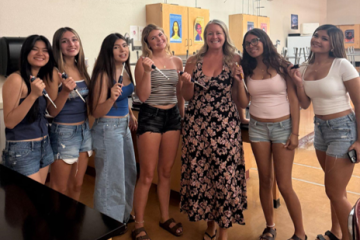 ABE teacher Corey Spainhower surrounded by her students at Liberty High School