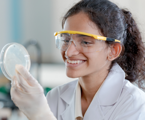 female student in lab