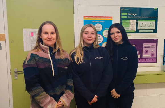 ABE Ireland teacher Clare Collins with students Aimee and Caitlin (left to right).